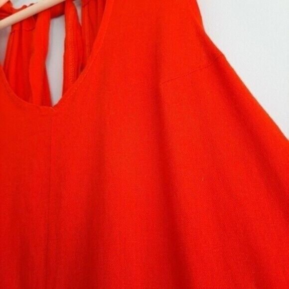 REVAMPED Linen Blend Romper Open Back Red Sz S - Picture 5 of 10